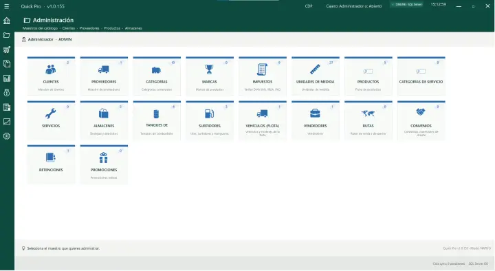 Panel de administración con los maestros de la estación