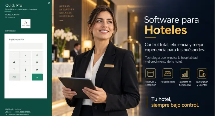 Pantalla de acceso por PIN con el logo del hotel