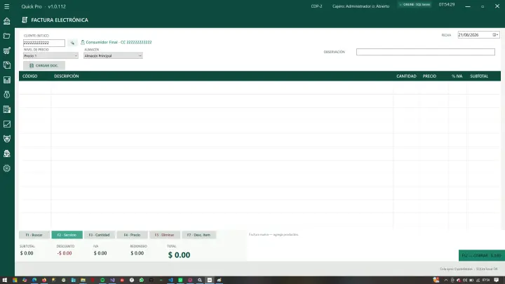 Factura electrónica en modo empresarial con nivel de precio y almacén