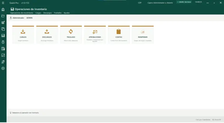 Operaciones de inventario: cargos, descargos, traslados y conteo