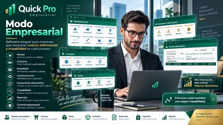 Quick Pro Modo Empresarial — control, información y trazabilidad